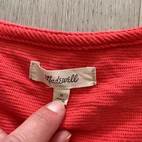 Madewell‎ Ottoman Jacquard Ruched-Front Top size M orange short sleeves - Picture 9 of 10